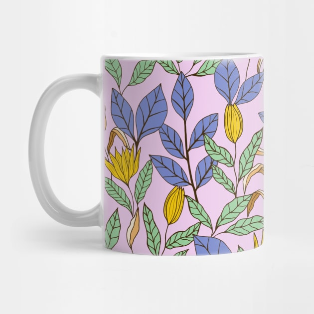 Tropical leaves and flowers botanical pattern in lavender by Natalisa